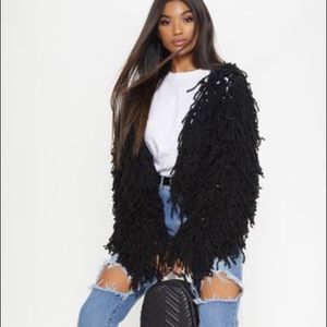 PLT Black Shaggy Knit Cropped Cardigan
